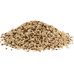 A pile of uncooked brown rice on a white background.