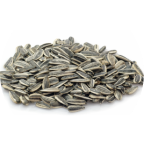 Pile of sunflower seeds on a white background.